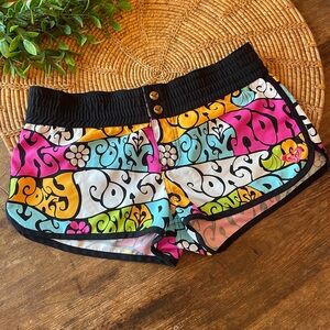 Roxy Vibrant Graphic Logo Print Shortie Shorts